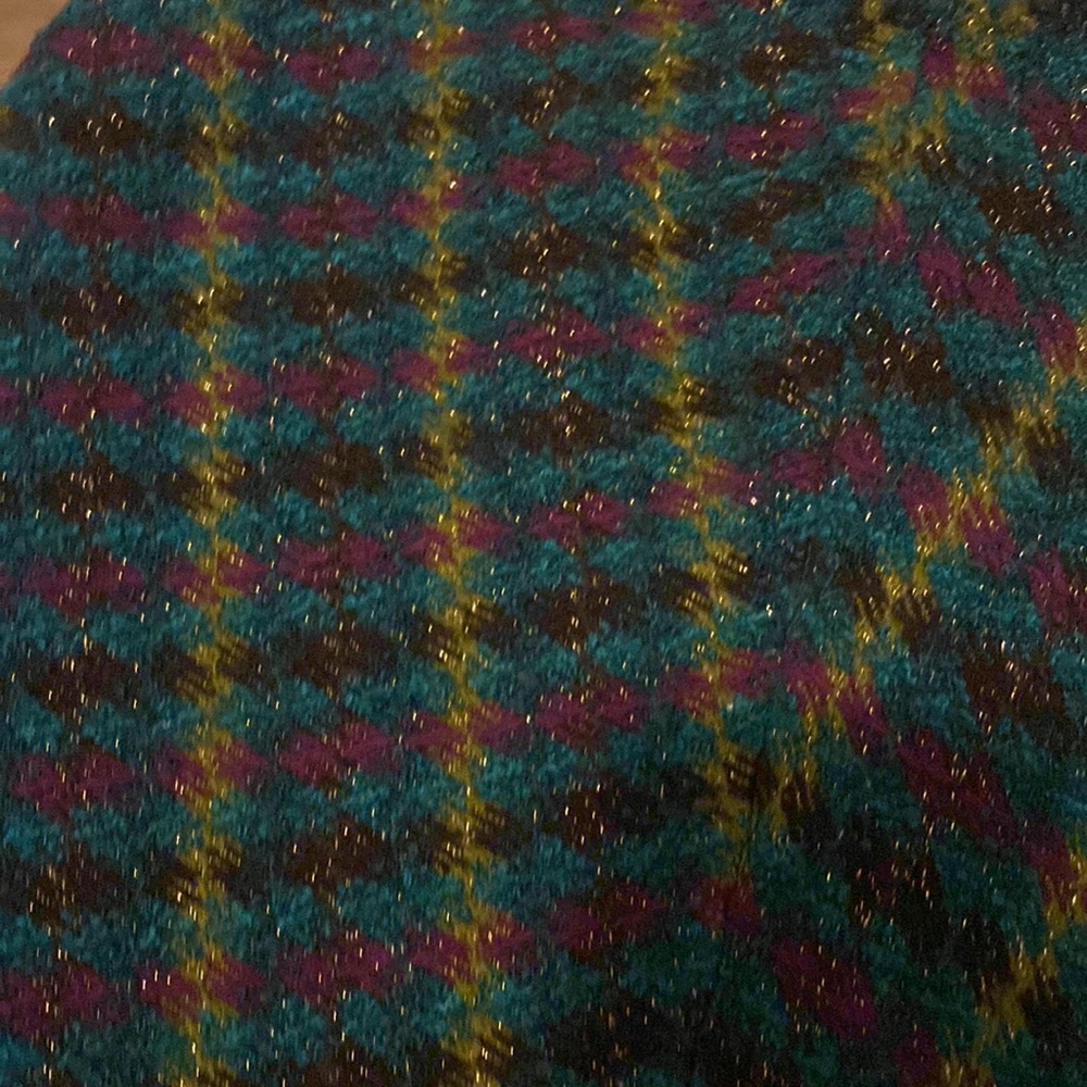 NWOT Trina Turk Wool Tweed Plaid Raw Hem Lined Skirt Turquoise Metallic 6 S - Picture 2 of 4